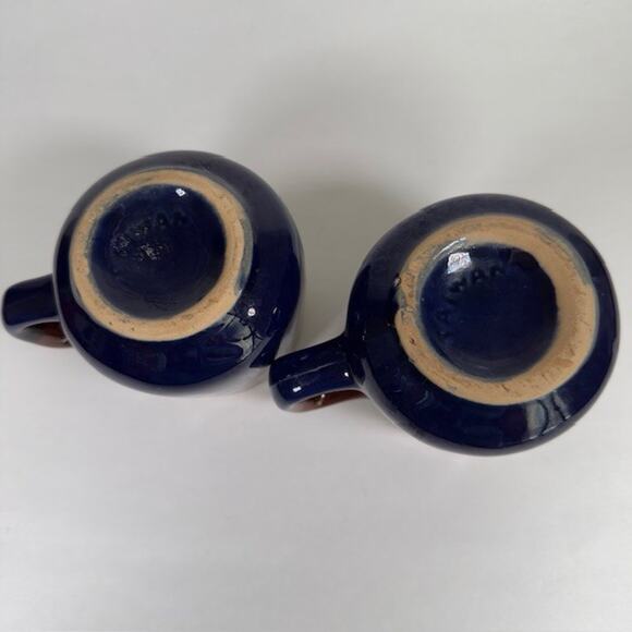Classic Handmade Ceramic Drip Glaze Mug Cup set of 2 Brown Blue Retro 1970s VTG - Picture 4 of 10